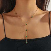 DIEYURO 316L Stainless Steel Colorful Heart-shaped Zircon Long Fringe Chain Necklace For Women Fashion Neck Jewelry Gift Joyas
