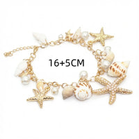Rinhoo Ocean Style Imitation Conch Pendant Bracelet for Women Boho Starfish Metal Chain Summer Beach Party Jewelry Gift