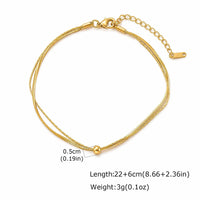 Waterproof Snake Chain Minimalist Bead Anklet, Tarnish Free 18K Gold Plated Stainless Steel Double Layered Foot Jewelry