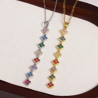 316L Stainless Steel Rainbow CZ Clover Flower Zircon Necklace For Women Fashion Long Pendant Chain Waterproof Jewelry Gift