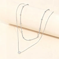Stainless Steel Zirconia-Inlaid Pendant Double-Layer Necklace Ladies' Refined Luxury Elegant Layered Beaded Necklace Jewellery