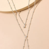 Gold Color Double Layered Long Tassel Chain Necklaces for Women Simple Metal Geometric Bead Choker Necklace Fashion Jewelry