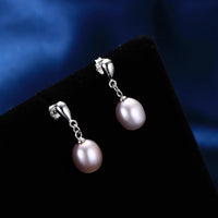 HENGSHENG 925 Sterling Silver Drop Earrings for Women Girls Rice Shape 7-8mm Natural Freshwater Pearl Earrings Jewelry Gift