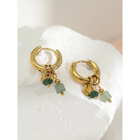 Green Stone Hoop Earrings