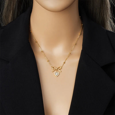 Stainless Steel Heart Zircon Necklace