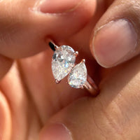 1.5cttw Double Pear Cut Moissanite Diamond Ring for Women Two Stone Toi Et Moi Wedding Bands 925 Silver 18k Gold Plated Jewelry