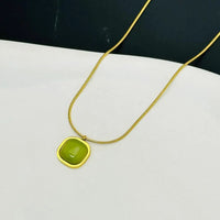 Square Natural Stone Necklaces for Women Stainless Steel Gold Color Fashion Korean Simple Clavicle Chain Party Jewelry Gift
