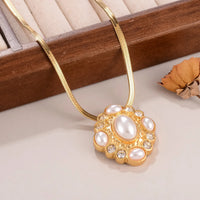 Elegant Vintage Pearl & Rhinestone Necklace for Women, Luxury Gold Plated Snake Chain Collar Choker, Classic Jewelry Gift
