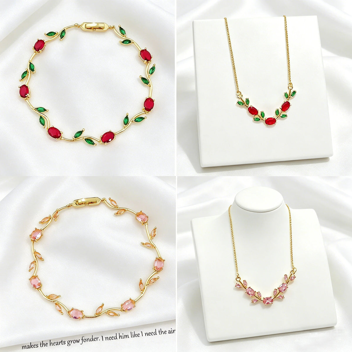 Flower Rhinestone Bracelet Necklace Jewelry