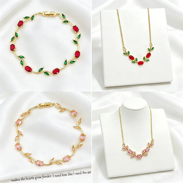 Flower Rhinestone Bracelet Necklace Jewelry