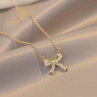 Zirconia Bow Pendant Necklace Sweet