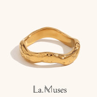La. Muses Stainless Steel Wavy Texture Rings For Women 18K PVD Plated Fashionable Waterproof Jewelry Gifts