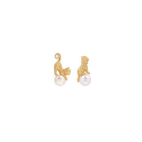 Designer's New in Fun Cute Asymmetric Cat Pearl Earrings for Women Ancient gold craftsmanship ear stud Party Classic jewelry