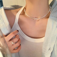Silver Coclor Bow Necklace Bracelet