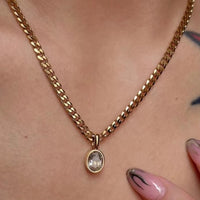 Delicate Multicolour Oval CZ Natural Stone Pendant Necklace for Women Stainless Steel Cuban Chain Necklace Fashion Jewelry Gift