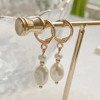 Gold Color Natural Freshwater Pearl Drop Earrings Irregular Baroque Pearl Tassel Pendulum Charm Small Loop Huggie Pearl Earring