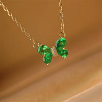 925 Sterling Silver 18K Gold Plated Emerald CZ Bow Necklace Women Dainty Cute Butterfly Pendant Fashion Jewelry Gift