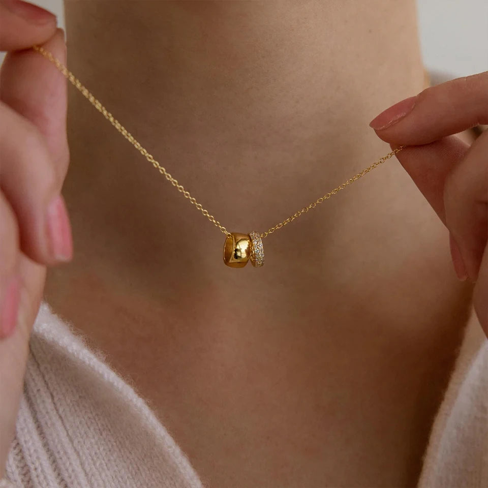 EManco Stainless Steel Ring Pendant Necklace Luxury Rhombus Ring Crystal Necklace Non Tarnish Gold Color Jewelry for Women