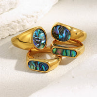 MamacitaSlay 316L Stainless Steel Abalone Shell Colorful Ring 18K Gold Plated Waterproof Jewelry Women's Unique Ring 2026 Gifts