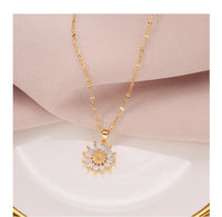 Gold Plated Sunflower Necklace for Women Jewelry Titanium Steel Zircon Big Pendant Necklace Luxury Choker Korea Style Wholesale