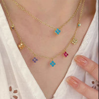 925 Sterling Silver Lucky Clover Four-Leaf Pendant Necklace for Women Colorful Flower Clavicle Chain Fine Jewelry Gifts