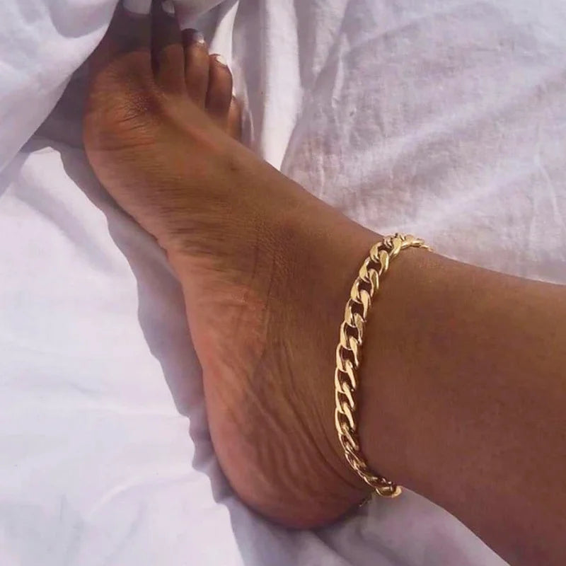 1 stylish punk single-layer Cuban alloy ankle chain suitable for party gathering beach vacation worn by both men and women