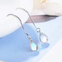 Teardrop Moonstone Dangle Long Chain Threader Earrings