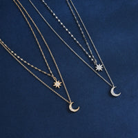 Hot S925 Silver Double Star Chain Layer Moon Clavicle Necklace Female Fashion Hip-hop Retro Unique Design Wedding Fine Jewelry