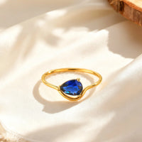Luxurious Water Drop Zircon Ring 18K Gold Plated Stainless Steel Geometric Finger Ring for Women Chic Wedding Jewelry Gifts