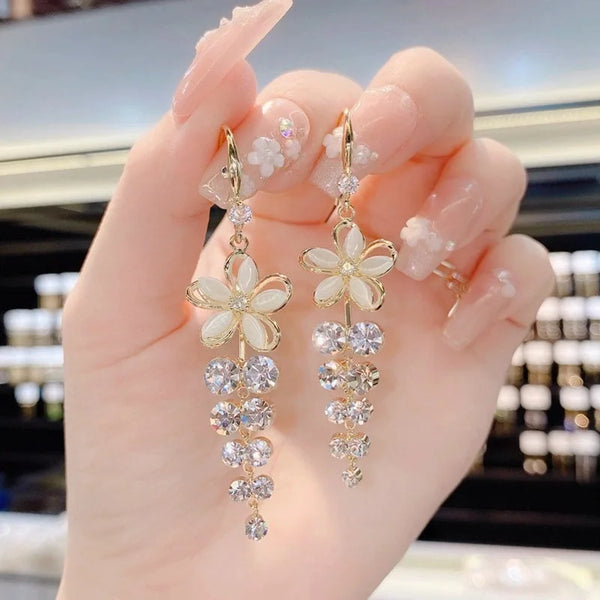 Rhinestone Long Tassel Earrings Wedding