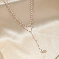 Faux Pearl Lariat Necklace