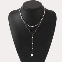 Faux Pearl Lariat Necklace