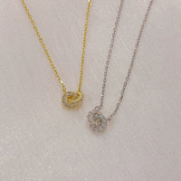 925 Sterling Silver Interlocking Diamond Necklace Light Luxury Double Ring Zircon Pendant Collarbone Chain Simple Jewelry