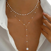 Faux Pearl Lariat Necklace