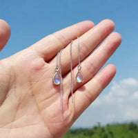 Teardrop Moonstone Dangle Long Chain Threader Earrings