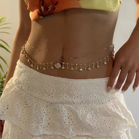 Rhinestone Shell Tassel Waist Chain