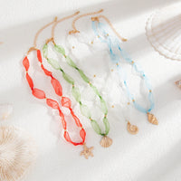 LATS Bohemian Tiny Shell Conch Starfish Pendant Necklace for Women 4 Colors Yarn Short Chain Summer Beach Choker Jewelry