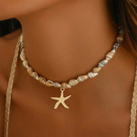 Bohemian Beach Shell Conch Beaded Necklace for Women Summer Ocean Style Seashell Starfish Pendant Choker Vacation Party Jewelry