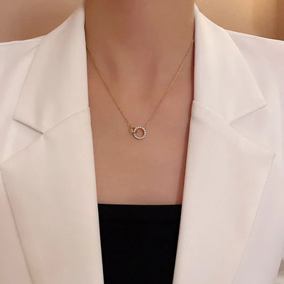Gold Zircon Stainless Steel Necklace