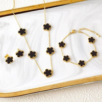 Five Leaf Flower Necklace Earrings