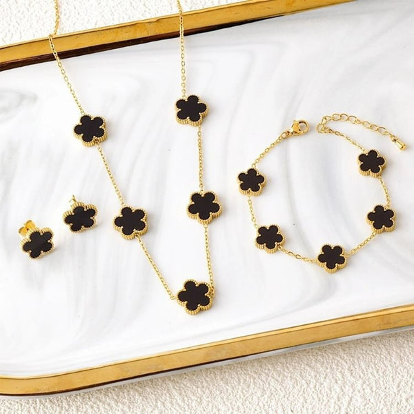 Five Leaf Flower Necklace Earrings