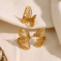 WILD & FREE 18K Gold Plated Stainless Steel Rings for Women Irregular Hammered Metal Texture Statement Jewelry