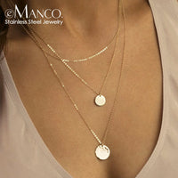 eManco Hammered & Shiny Coin Pendant Necklace 316 Stainless Steel Party Ladies Charms Jewelry Valentine's Day Gift For Her