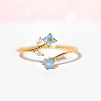 18K Gold Plated Simple Blue CZ Cute Flower Zircon Rings For Women Girls Teens Open Ring Fashion Aesthetic Jewelry