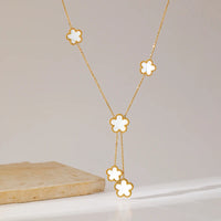 GANEMLY 316L Stainless Steel Five Leaf Clover Pendant Necklace For Women Trendy Reversible White Flower Jewelry Holiday Gifts