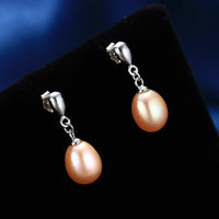 HENGSHENG 925 Sterling Silver Drop Earrings for Women Girls Rice Shape 7-8mm Natural Freshwater Pearl Earrings Jewelry Gift