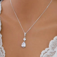 Huitan Watredrop Cubic Zirconia Pendant Necklace for Women Romantic Bridal Wedding Accessories Luxury Trendy Female Jewelry