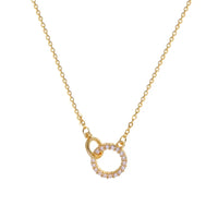 Personality Gold Color Stainless Steel Zircon Double Ring Pendant Necklaces for Women Charm Bride Collar Korea Jewelry Colorfast