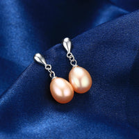 HENGSHENG 925 Sterling Silver Drop Earrings for Women Girls Rice Shape 7-8mm Natural Freshwater Pearl Earrings Jewelry Gift
