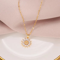 Gold Plated Sunflower Necklace for Women Jewelry Titanium Steel Zircon Big Pendant Necklace Luxury Choker Korea Style Wholesale